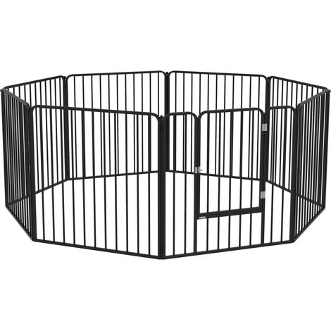 Recinto per Cani a 8 Pannelli Modulabili 164x164x60 cm da Interno ed Esterno in Acciaio Nero (1/5)