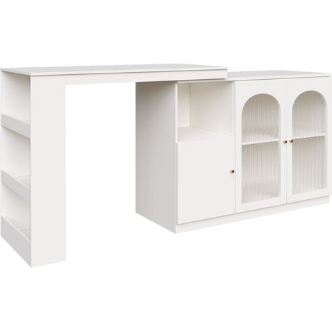 Tavolo bar girevole a 360° con armadio contenitore 120 x 40 x 97 cm MDF bianco HOMVRA (1/5)