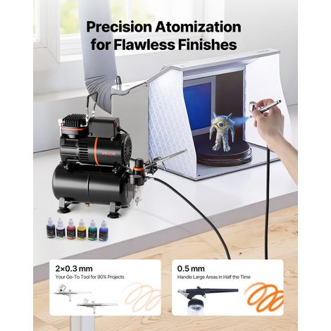 Kit Aérographe avec Compresseur d’Air 1/6 HP et Réservoir, Compresseur Aérographe Professionnel à Double Action, avec 3 Pistolets,… (1/5)