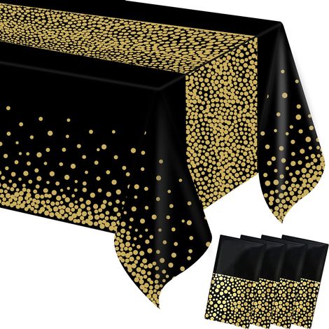 Nappes en Plastique Jetables, Lot de 4 Nappes de Table Rectangulaires pour Fête, à Points Noirs et Dorés, pour Halloween, Noël, Anniversaire, Baby Shower, Décoration, 137 cm x 274 cm (1/5)