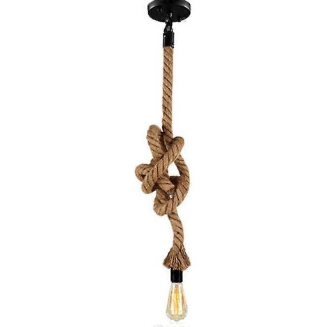Retro-Hängeleuchte aus Juteseil im Vintage-Industrie-Loft-Stil, lang, einflammig, aus Rattan, mit LED-Leuchtmitteln – 100 cm (1/5)