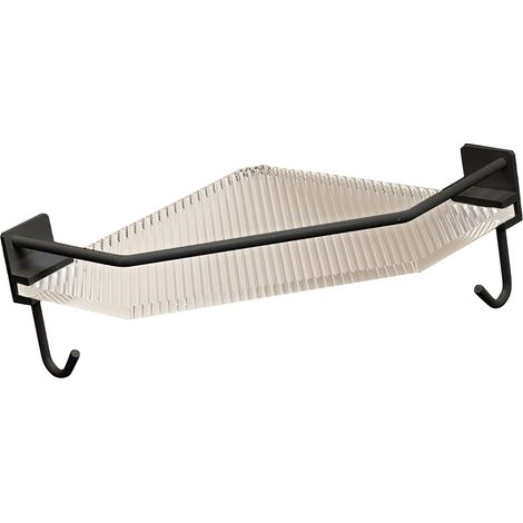 Étagère de douche d'angle en acrylique, sans perçage, grande capacité, triangulaire, noire, simple couche, avec crochet. Idéale pour salle de bain, dortoir ou cuisine. (1/5)