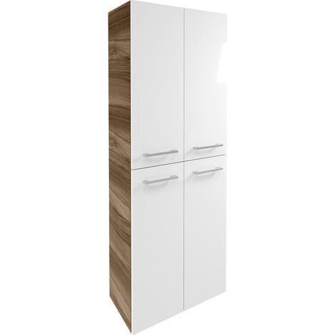 FACKELMANN Verona Doppel Hochschrank- Weiß Hochglanz - Nussbaum (1/5)
