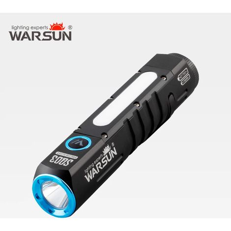 Lampe torche LED puissante Warsun (noire, mise au point fixe, batterie 18650 (3000 mAh)), rechargeable par aimant, portable, 8 modes d'éclairage, idéale pour le camping, la randonnée et les situations (1/5)