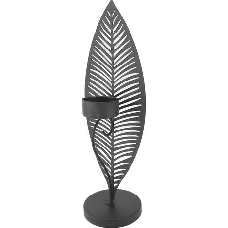 Bougeoir en fer forgé noir, minimaliste et créatif, en forme de feuille, idéal pour la décoration de la salle à manger ou de la maison. (1/5)