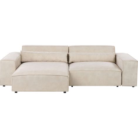 Right Hand 3-Seater Modular Corner Sofa Beige Velvet Sectional Couch Sofa with Black Legs Modern Living Room HELLNAR (1/5)