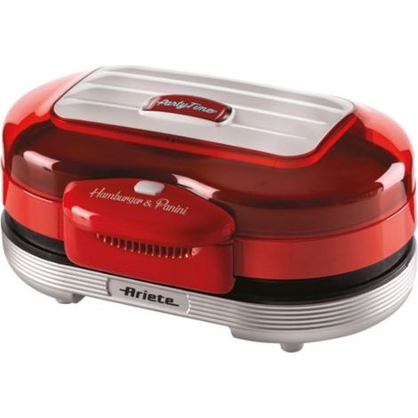 Grill électrique 1200W avec couvercle à charnière – Surface de cuisson 280 x 155 mm – Revêtement anti-adhésif – Pieds antidérapants – Ariete