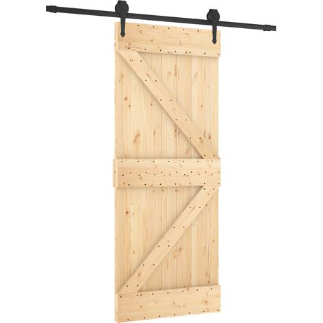 Schiebetür Natürlich und Schwarz 85 x 210 cm Massivkiefer vidaXL