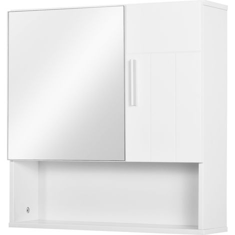 Armoire murale miroir de salle de bain avec portes et étagère réglable - Blanc, 54 x 15,2 x 55,3 cm