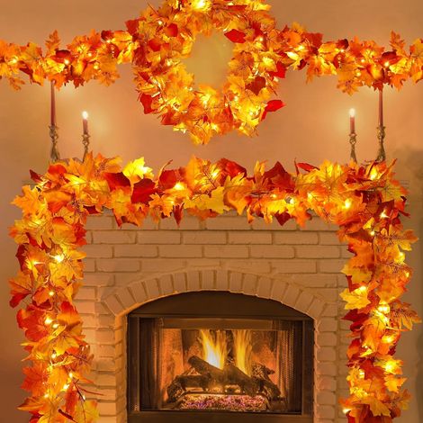 2er-Pack Herbstdeko für Zuhause, Thanksgiving-Dekorationen, beleuchtete Herbstgirlande, Ahornblätter, insgesamt 3,5 m, 40 LEDs, batteriebetrieben, Lichterkettengirlande für drinnen und draußen, Herbst (1/5)