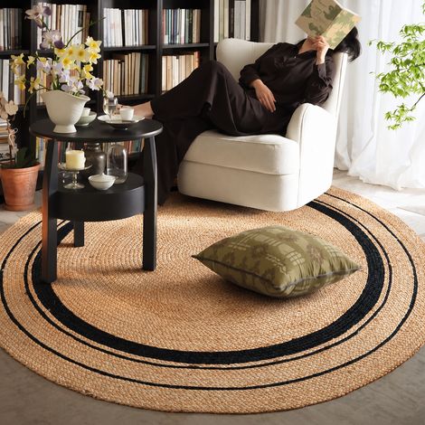 Tapis Jute Naturelle Tissé Main Modèle Luotu Rond Dimensions Sur Mesure DIY au Mètre Carré Salon Chambre 3,5 kg – Livraison gratuite