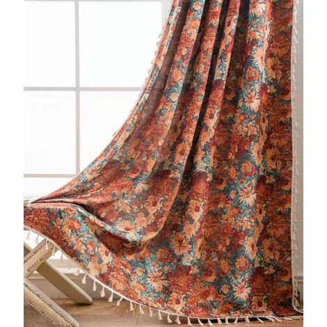 Rideau Floral Boho - 150x160cm - Semi-Occultant - Coton Lin - 1 Panneau (1/5)