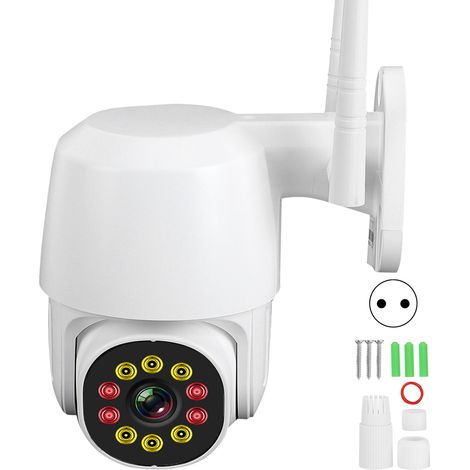 Caméra WiFi Extérieure 360°, Dôme IP66 Sans Fil, HD Détection Mouvement, Sécurité Maison, 100-240V Prise UE (1/5)