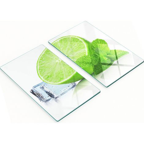 Tablas de cocina de vidrio templado con gr谩ficos de lima y hielo, 2 x 30 x 52 cm.