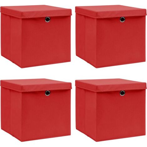 Boîte de rangement et couvercle, ensemble de 4 pièces, rouge, 32x32x32 cm, tissu. (1/5)