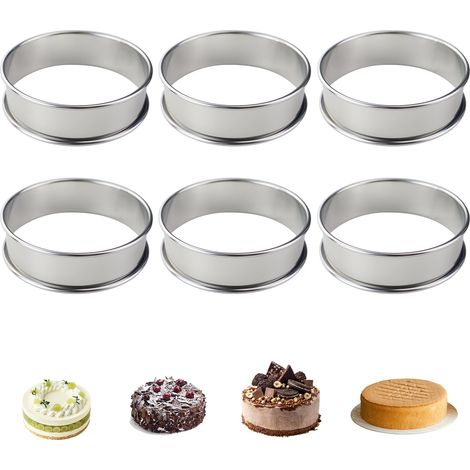 6 Pièce Moule AntiadhéSifs,8 x 2,5 cm Anneaux à gâteau onds en acie inoxydable,Cecle à tate ond à bod oulé,Agenté Cecles à Tate Double oulés,Pou la cuisine et la pâtisseie