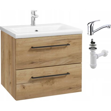 STAMAR  Meuble de salle de bain avec lavabo 50 - Chêne doré - Design moderne - Soft close