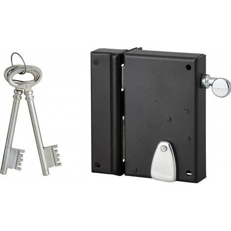 Thirard – Serrure verticale en applique 4 gorges à tirage pour porte gauche – Axe 40mm, carré 7mm, dimensions 70x110mm, 2 clés, acier noir