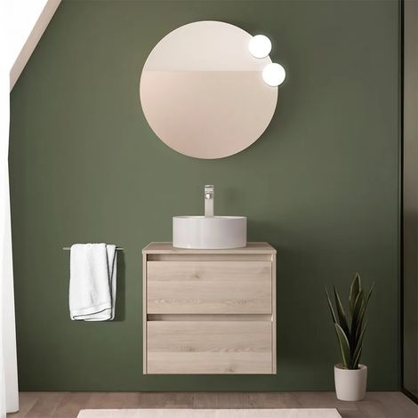 Mobile bagno sospeso 70 cm rovere bali con top e specchio Gaya (1/5)