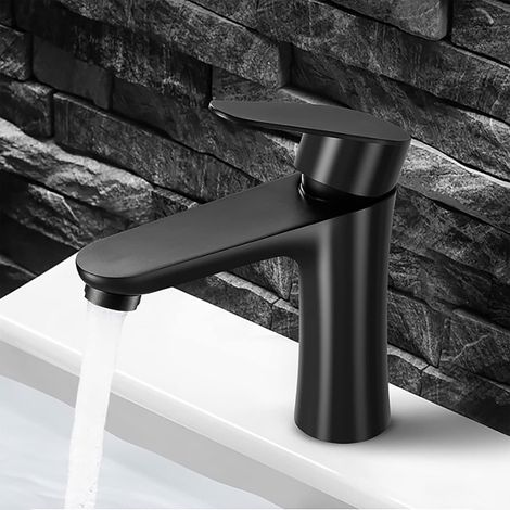 Robinet pour Lavabo Salle de Bain 304 Acier Inox Noir Mat Résistant à la Corrosion Mitigeur Vasque Monotrou avec (1/5)