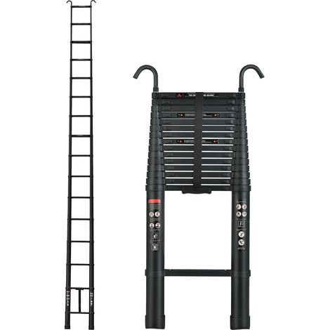 échelle télescopique en aluminium de 20,3 pieds / 6,2 mètres avec 2 crochets détachables, échelle télescopique pliante extérieure, échelle pliante télescopique polyvalente, portant 330 livres, noir