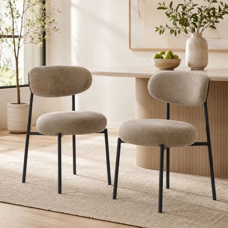 Lot de 2 chaises de salle Ă manger en tissu chenille beige - ANNIE (1/5)