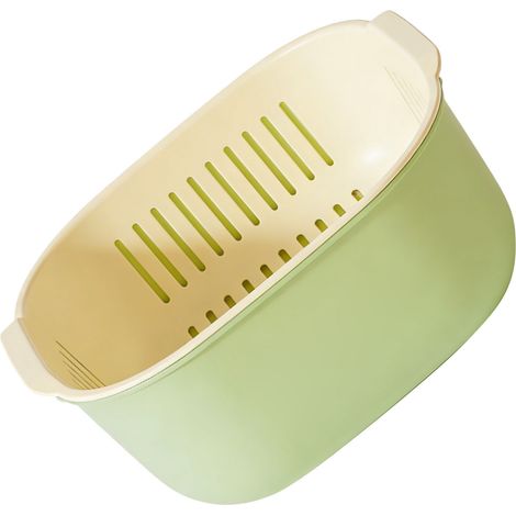 Panier de lavage fruits légumes plastique épais bac égouttoir double étage pour cuisine vert petit format (1/5)