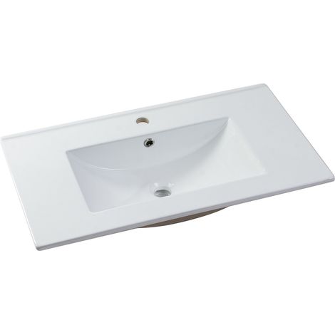 Vente-Unique – Vasque à encastrer céramique blanche rectangle 101 x 46,5 cm – Épaisseur 17 mm – Finition poli brillant – Compatible meubles 100 cm (1/4)