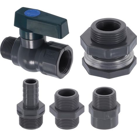 1 Ensemble Pluie Baril Robinet Kit, Plastique Pluie Baril Robinet avec 3/4" GHT Cloison Raccord, Tuyau arrosage Adaptateur pour Réservoir Eau Aquarium, Gris (1/5)