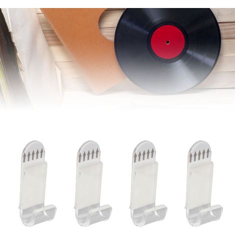 Porte-disque mural vinyl en acrylique - 30 crochets transparents pour livres et magazines sans perforation (1/5)