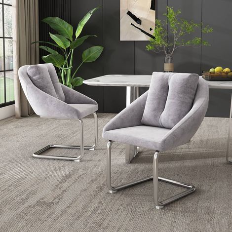 Lot de 2 chaises en velours gris avec coussins, chaise pivotante luxueuse pour salon et chambre (1/5)