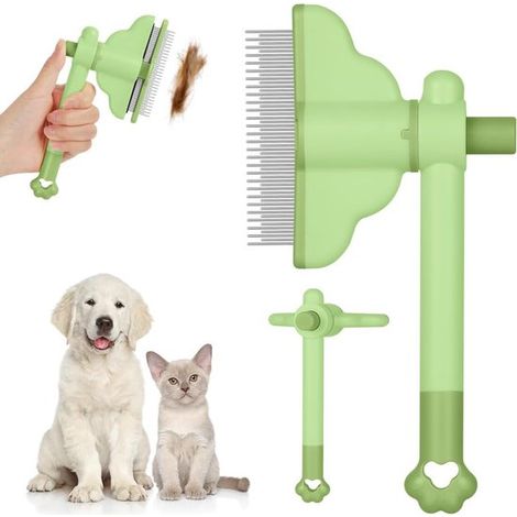 Peigne autonettoyant pour chat - Conception rotative - Avec bouton pour retirer les poils morts - Peigne de toilettage pour animaux - Vert (1/5)