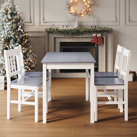 ELEGANT Solid Wooden Dining Table and 4 Chairs Set Dining Kitchen Furniture Natural Pine Grey (1/5)