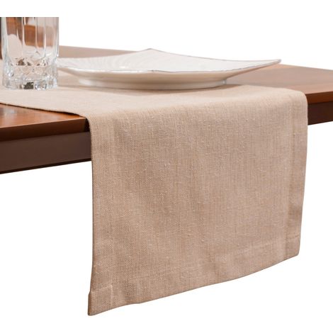 Chemin de table en lin 40 x 160 cm, beige, lavable et repassable à basse température, style moderne, pour fête et salle à manger (1/5)