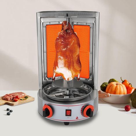 Barbecue à kebab - 4300 W 220 V - Barbecue vertical à gaz - Grille en nid d'abeille haute densité avec un barbecue rotatif à 360° - Convient pour griller du bœuf, du porc, du poulet, des saucisses (1/5)