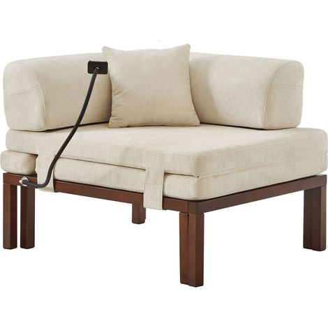 Divano letto singolo pieghevole in legno e tessuto beige HOMVRA (1/5)