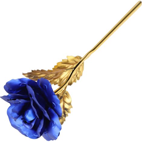 Rose en feuille d'or, cadeau lumineux pour la Saint-Valentin, symbole d'amour éternel, pour les petites amies, les épouses, décoration de mariage, bleu (1/5)