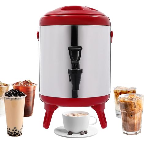 6l Catering Hot Water Boiler Tea Urn Coffee Stainless Steel Thermal Bucket For Outdoor Picnics, Travels, Cafes, Buffets (red) (1/5)