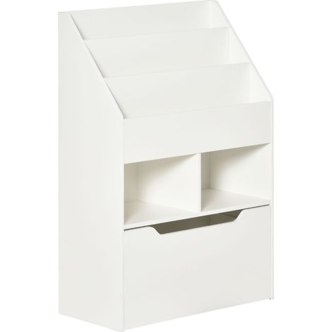 Kids Bookshelf, Toy Organiser, with Storage Drawer, Wheels - White (1/5)