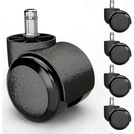 Lot de 5 roulettes noires en PVC pour chaises de bureau, silencieuses et anti-rayures, universelles pour sols durs, 11 x 22 mm (1/5)
