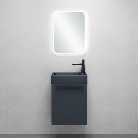 Mai & Mai Meuble de Salle de Bain Anthracite Mat 46cm Meubles de Salle de Bain Suspendu avec Lavabo Gris-noir Mat et Miroir Pisa (1/5)