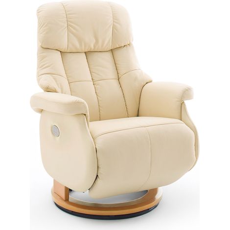 Fauteuil de relaxation électrique en cuir crème et naturel - LUMOS
