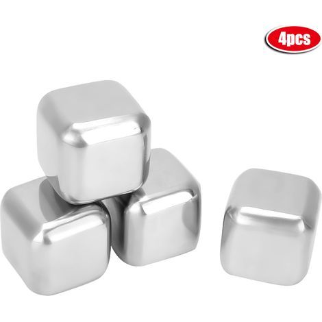 Lot de 4 glaçons en acier inoxydable alimentaire pour whisky, bière, vin et cocktails