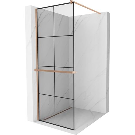 Mexen Kioto+ paroi de douche avec étagère Walk-in 70 x 200 cm, motif noir, laiton brossé - 800-070-121-65-77 (1/5)