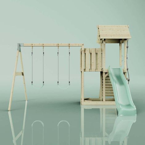 PolarPlay Spielturm Uppsala aus Holz in GrünKinderschaukel