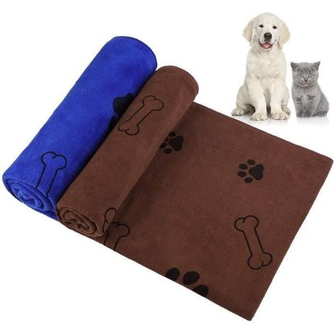 Lot de 2 serviettes de bain en microfibre à séchage rapide pour chien - Serviettes absorbantes pour chiens et chiots - 60 x 100 cm (1/4)