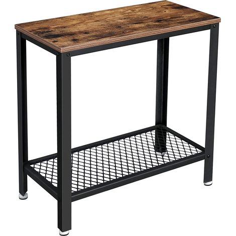 Mesa auxiliar mesita de noche fácil montaje ahorra espacio con balda de rejilla para salón dormitorio pasillo 60 x 30 x 60 cm compacto hierro industrial marrón oscuro 120001013 (1/2)