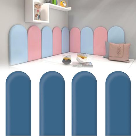 SIENTICE  3D Wandpaneele, weich gepolstert, halbrunde Wandmatten für Kinderzimmer, Wandschutz (Blau, 20 x 50 cm)