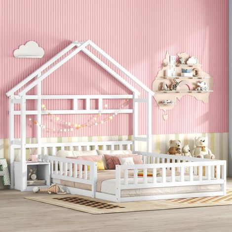 Gutent – Lit d'enfant 140 x 200 cm – Lit en pin avec barrières de sécurité – Tête de lit intégrée – Capacité 250 kg – Installation requise