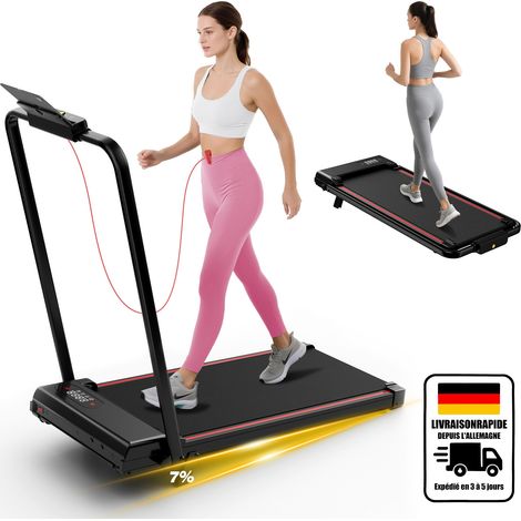 Tapis de course pliable pour la maison, 1 à 8 km/h, tapis de course portable avec télécommande et écran LED, moteur 1400W, aucun assemblage requis (noir)